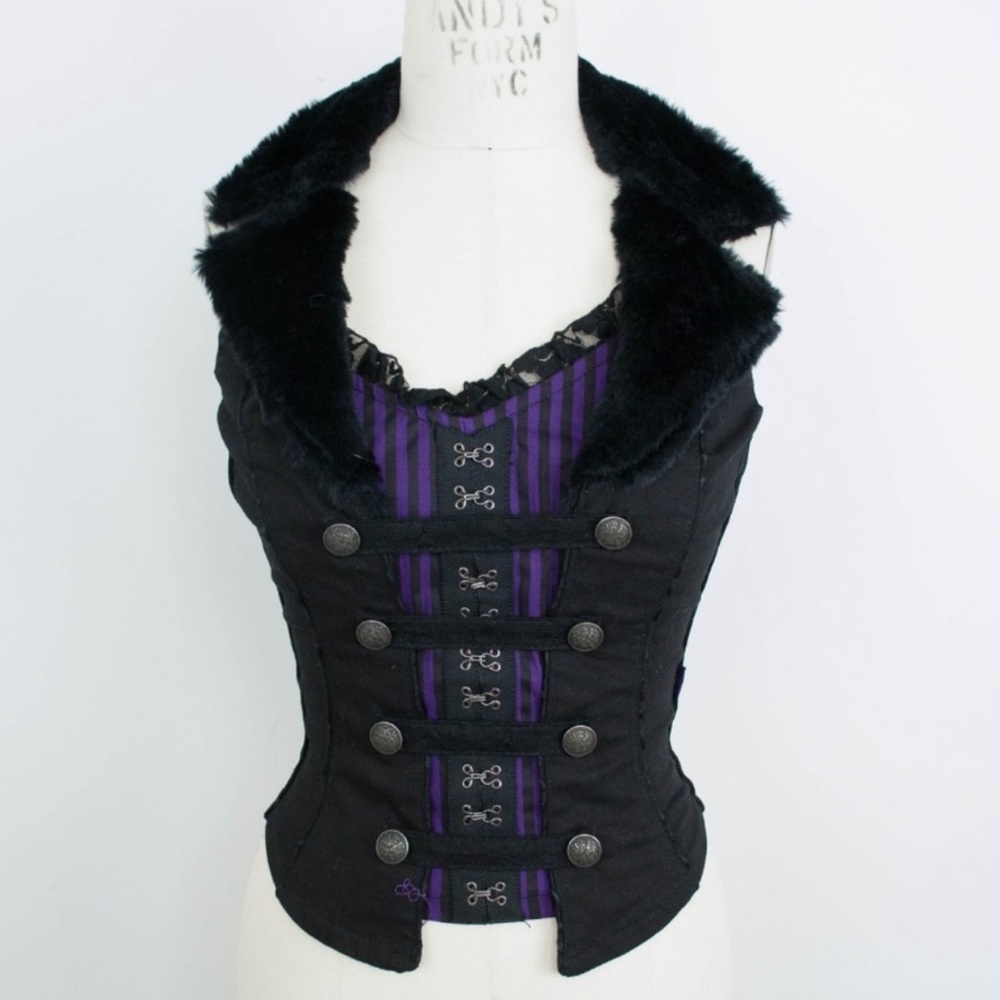Tripp NYC Black and Purple Vest corset halter top sz S
